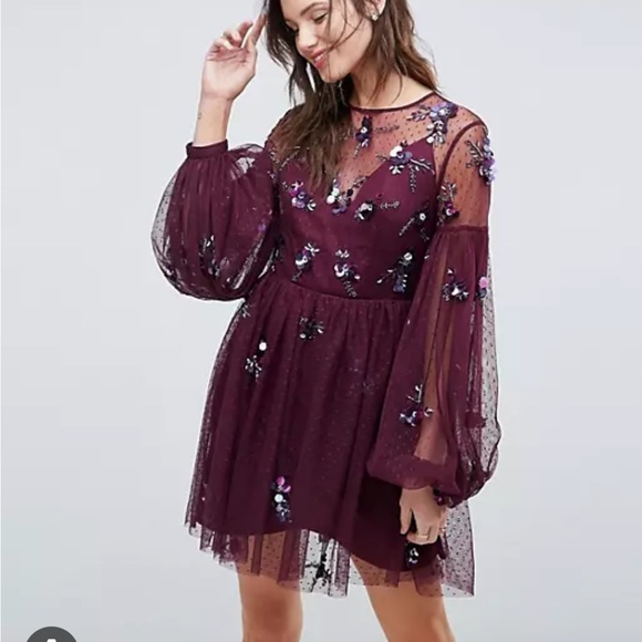 Asos embellished mesh cocktail mini dress - Picture 1 of 8